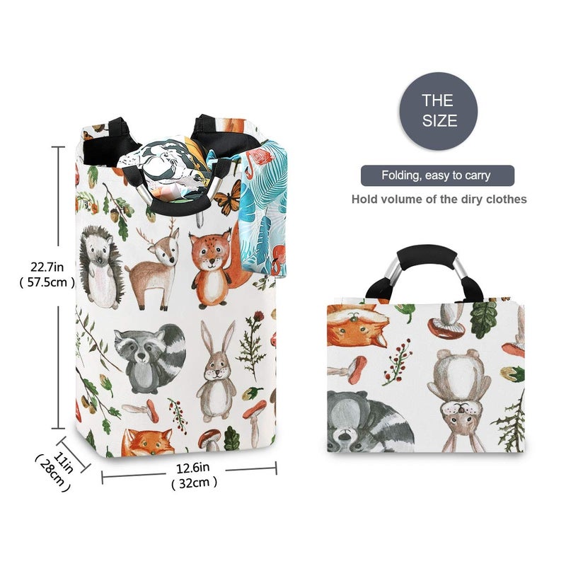 senya Large Laundry Basket Shopping Foldable Clothes Bag Collapsible Fabric Laundry Hamper Folding Washing Bin (Woodland Animal) - Image 5